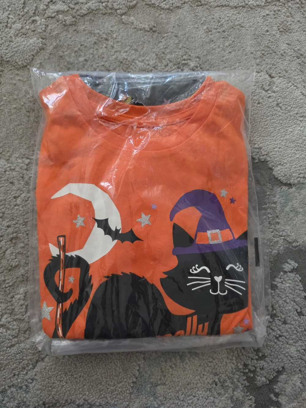 Kids Halloween Cat Witch Costume Pajama Set - Orange & Black